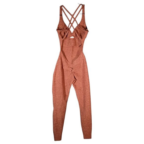 Bombshell Sportswear Sculpt Bodysuit Jumpsuit Womens L Burnt Orange Strappy Back - Picture 2 of 5